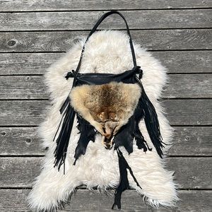 RARE Genuine Fox Fur Taxidermy Leather Fringe Artisan Bag VTG 80s